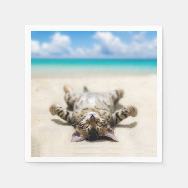 Cat Sunbathing at the Beach  Napkin (Front)