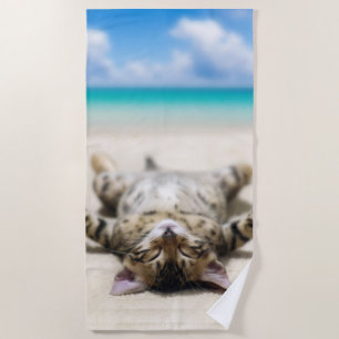 Cat Sunbathing at the Beach  Towel