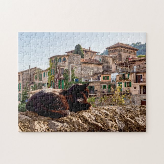 Cat sunbathing on a wall - Valldemossa, Mallorca Jigsaw Puzzle (Horizontal)