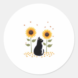 Cat Sunflower Christmas Tree Sun Flower Cat Lover  Classic Round Sticker