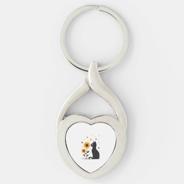 Cat Sunflower Christmas Tree Sun Flower Cat Lover  Key Ring (Front)