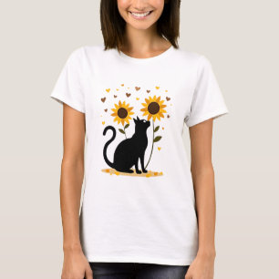 Cat Sunflower Christmas Tree Sun Flower Cat Lover T-Shirt
