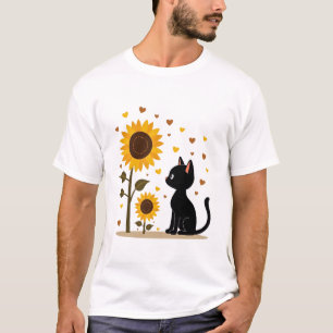 Cat Sunflower Christmas Tree Sun Flower Cat Lover T-Shirt