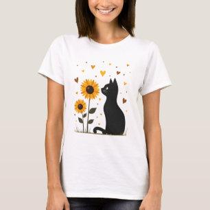 Cat Sunflower Christmas Tree Sun Flower Cat Lover T-Shirt