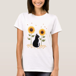 Cat Sunflower Christmas Tree Sun Flower Cat Lover T-Shirt