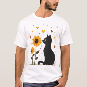 Cat Sunflower Christmas Tree Sun Flower Cat Lover  T-Shirt