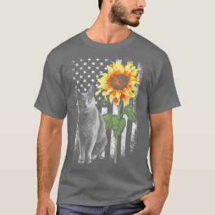 Cat Sunflower Sunshine US American Flag 4th Of Ju T-Shirt