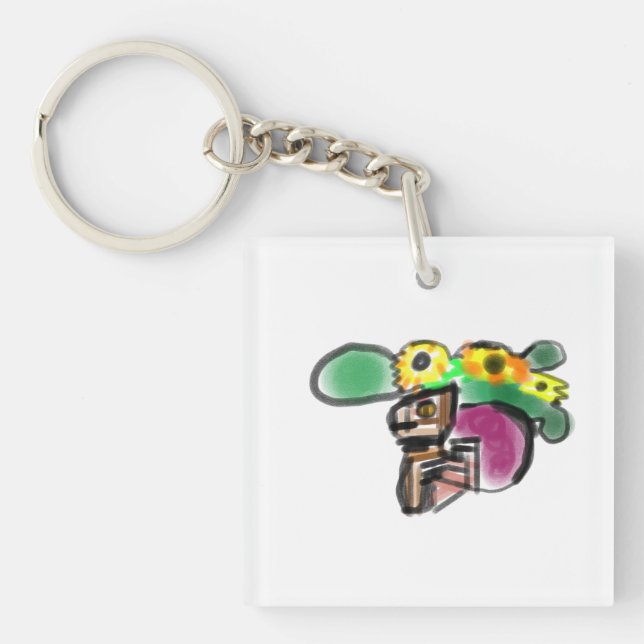 Cat sunflowers fun key ring (Front)