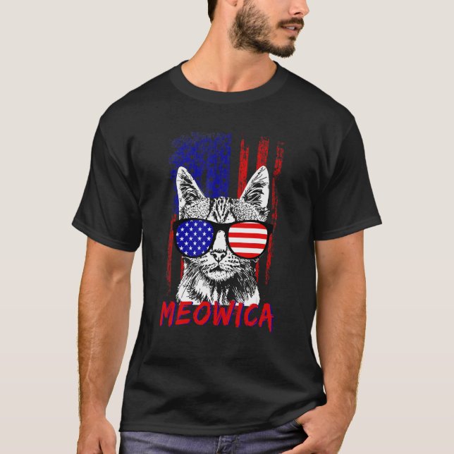 Cat Sunglasses 4th of July Meowica Merica USA Amer T-Shirt (Front)