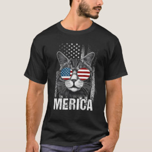 Cat Sunglasses  Animal  American Flag Patriotic T-Shirt