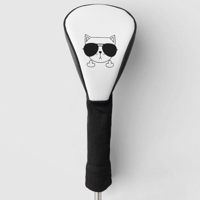 Cat Sunglasses Middle Finger Golf Head Cover (Front)