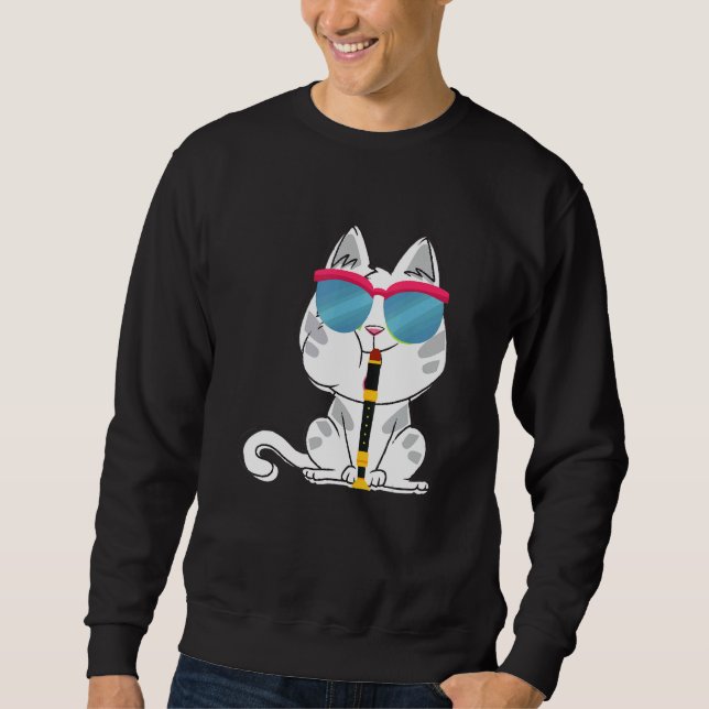 Cat Sunglasses Playing Clarinet For Musicians Sweatshirt (Front)