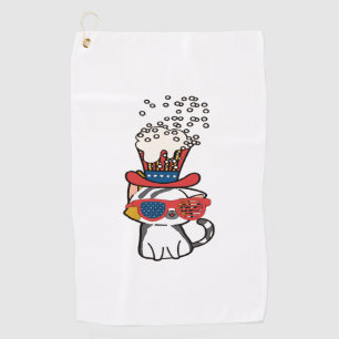 Cat Sunglasses Usa Flag Golf Towel