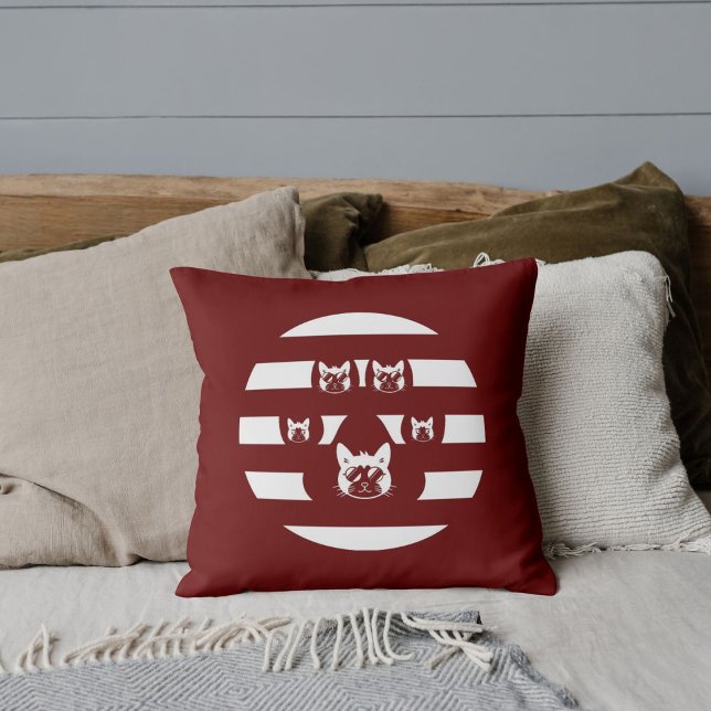 Cat Sunglasses Vintage Sunset Paws White Red Cushion (Creator Uploaded)