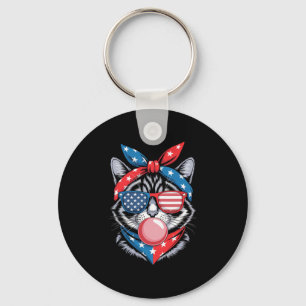 Cat Sungles 4th Of July American Usa Flag Patrioti Key Ring