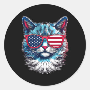Cat Sungles Usa Flag 4th Of July Cat Graphic Classic Round Sticker
