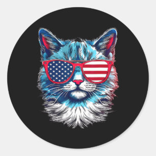 Cat Sungles Usa Flag 4th Of July Memorial Day  Classic Round Sticker