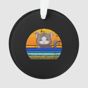 Cat Sunset Retro 80s Style Vintage Gift Ornament