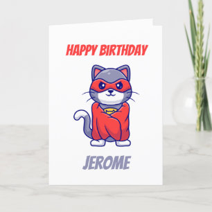 Cat super hero kids superhero birthday cards