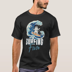 Cat Surfing Fever Beach Surfboard Surfer T-Shirt