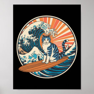 Cat Surfing Funny Surfer Surfboard  Poster