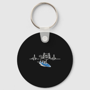 Cat Surfing Funny Surfer Surfboard Surf Key Ring