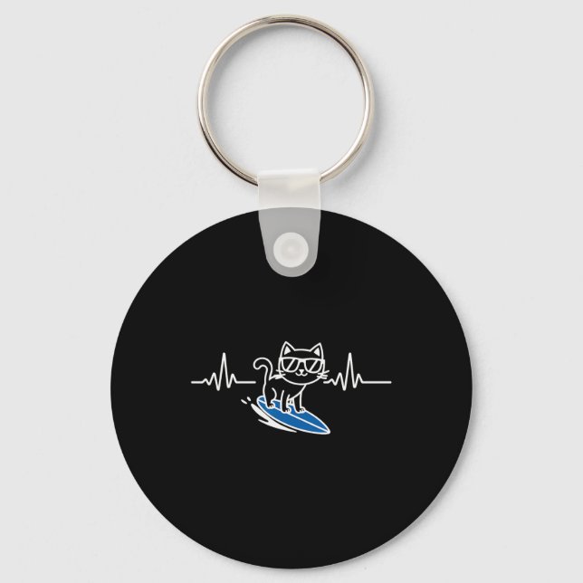 Cat Surfing Funny Surfer Surfboard Surf  Key Ring (Front)