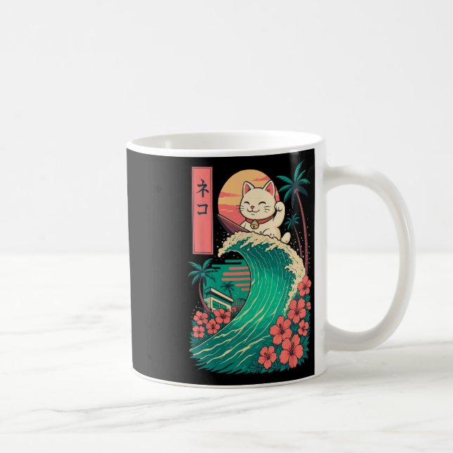 Cat Surfing Japanese _1  Coffee Mug (Right)