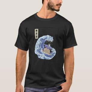 Cat Surfing Japanese Waves Japan Aesthetic Grid Gi T-Shirt