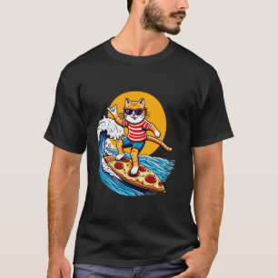 Cat Surfing on Pizza Surfing Cat and Pizza Lovers  T-Shirt