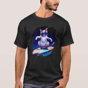 Cat Surfing Surfer Riding Wave Ocean Artistic Cool T-Shirt