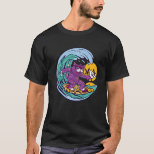 Cat Surfing Waves Ocean Island and Sun T-Shirt