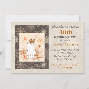 Cat Surprise 40th Birthday Party Invitation