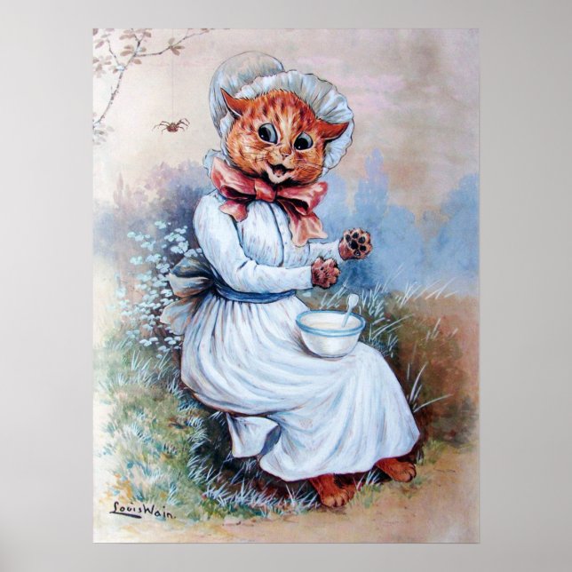 Cat Surprised by a Spider, Louis Wain Poster (Front)