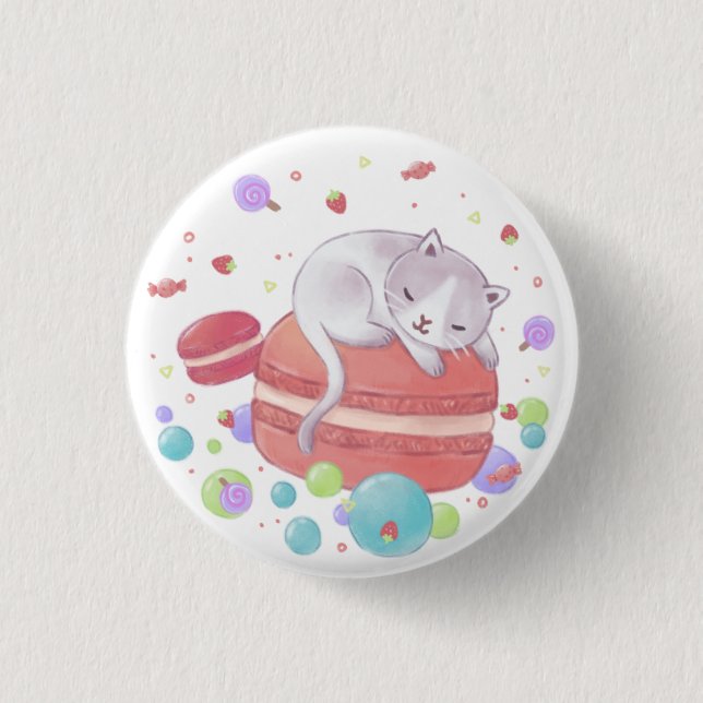 Cat & Sweets Illustration 3 Cm Round Badge (Front)