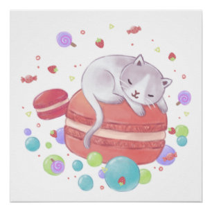 Cat & Sweets Illustration Poster