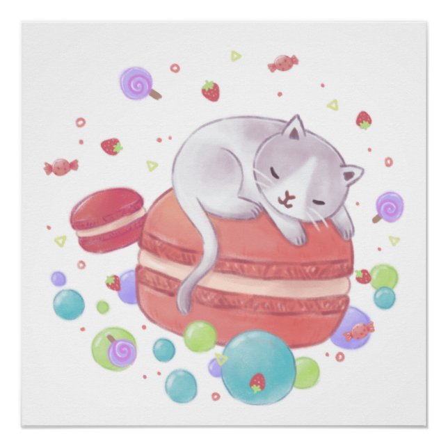 Cat & Sweets Illustration Poster (Front)