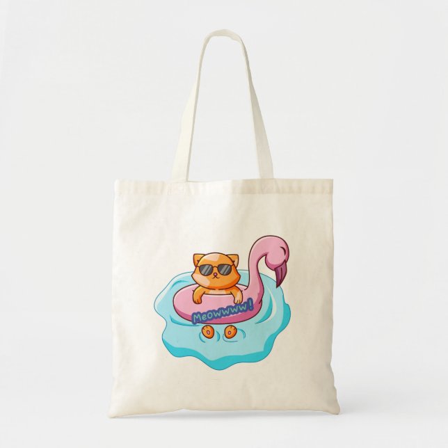 cat swimming pool summer vibes |  cat lover design tote bag (Front)