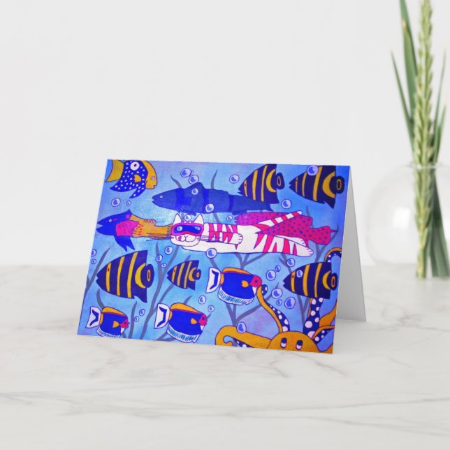 Cat Swimming with Fish Card (Front)