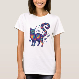 Cat Swirling Nebula Tail Cosmic Psychedelic Art T-Shirt