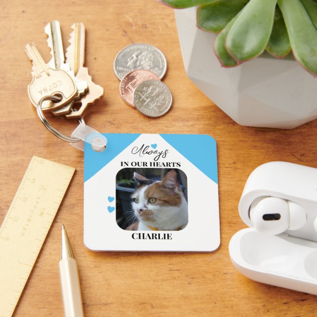 Cat Sympathy Keepsake Pet Memorial blue Key Ring (Desk)