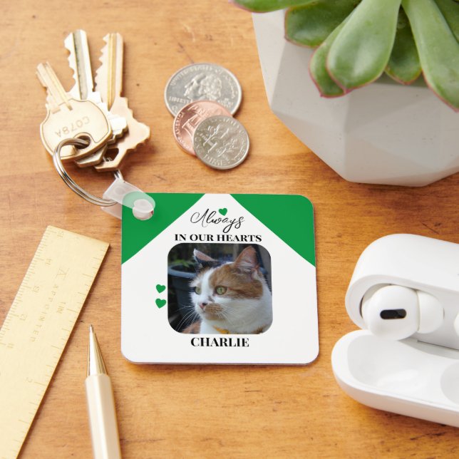 Cat Sympathy Keepsake Pet Memorial green Key Ring (Desk)
