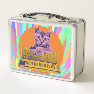 Cat Synthesizer Music Producer Design Metal Lunch Box