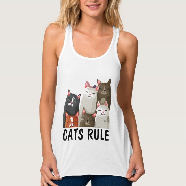 CAT T-SHIRTS, CATS RULE LADIES  SINGLET (Front)