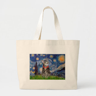 CAT (Tabby2) - Starry Night Large Tote Bag