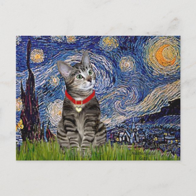 CAT (Tabby2) - Starry Night Postcard (Front)