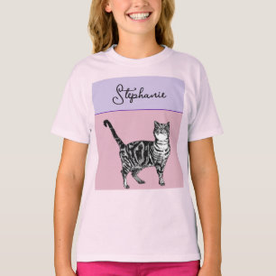 Cat Tabby Pastel Cats Girls Rose Pink Pets T-Shirt