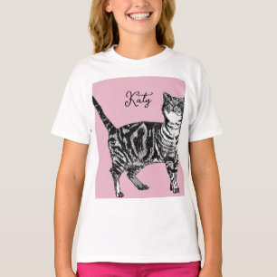Cat Tabby Pastel Cats Girls Rose Pink Pets T-Shirt