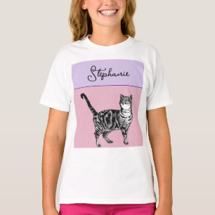 Cat Tabby Pastel Cats Girls Rose Pink Pets T-Shirt