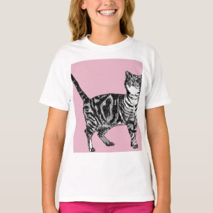 Cat Tabby Pastel Cats Girls Rose Pink Pets T-Shirt